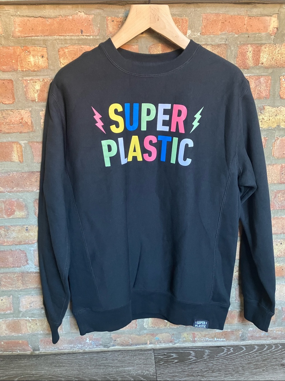 Super Plastic Black Crewneck Sweatshirt - Multicolor Logo